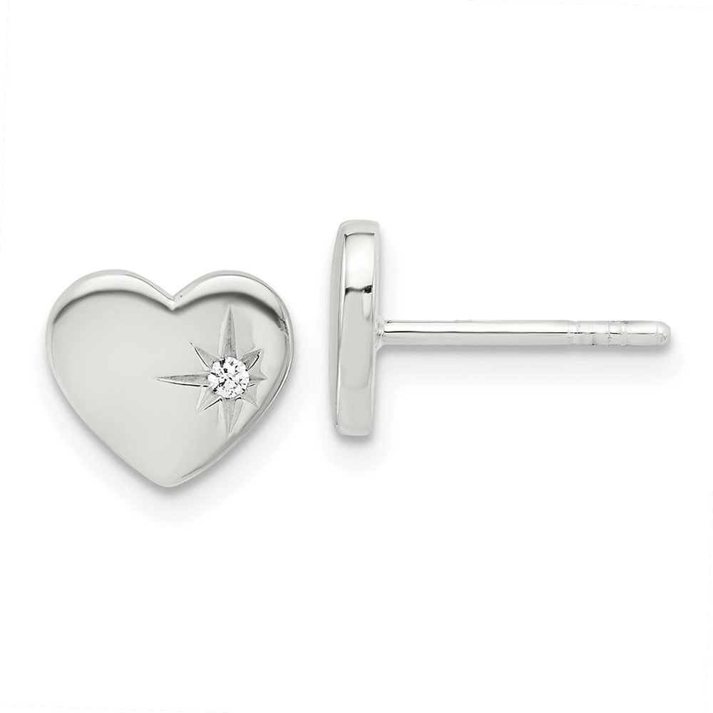 Sterling Silver E-coated with CZ Heart Post Earrings