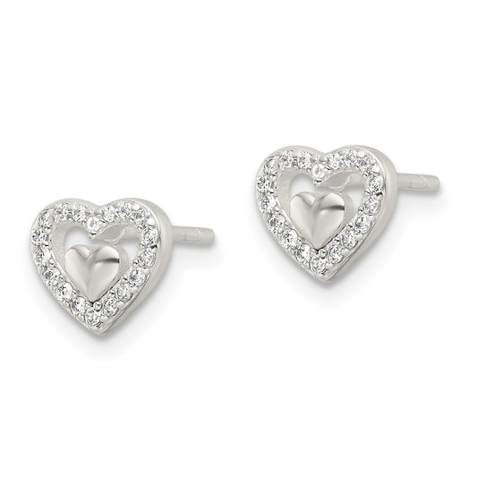 Sterling Silver E-Coating CZ Heart in a Heart Earrings