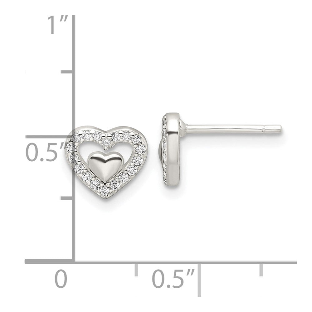 Sterling Silver E-Coating CZ Heart in a Heart Earrings