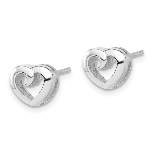 Rhodium-plated Sterling Silver Polished Heart Post Earrings