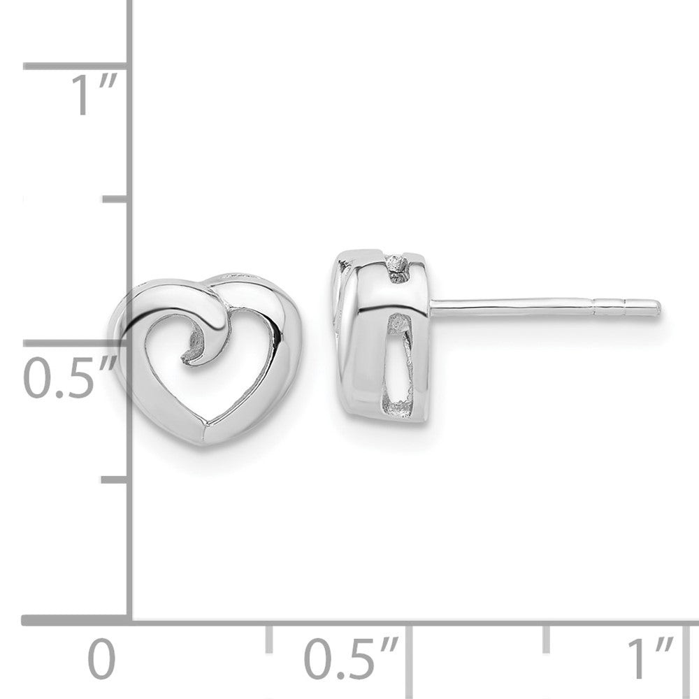 Rhodium-plated Sterling Silver Polished Heart Post Earrings