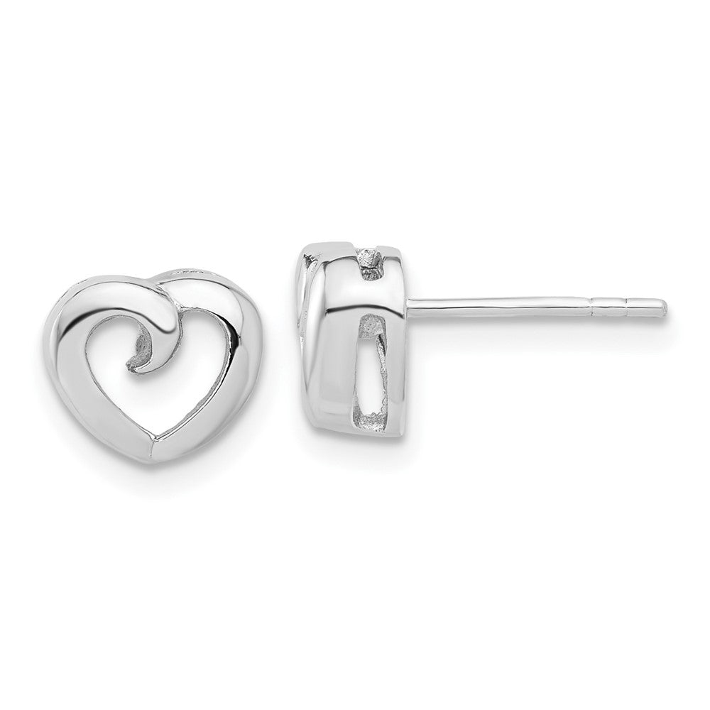 Rhodium-plated Sterling Silver Polished Heart Post Earrings