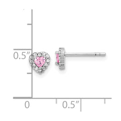 Rhodium-plated Sterling Silver Clear and Pink CZ Heart Post Earrings