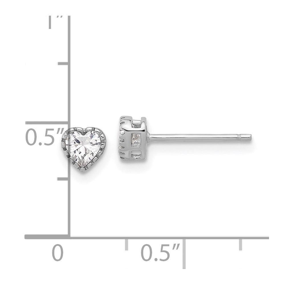 Rhodium-plated Sterling Silver CZ Heart Post Earrings