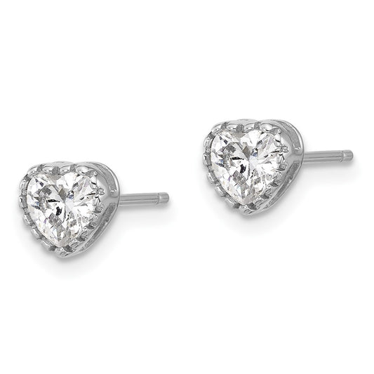 Rhodium-plated Sterling Silver CZ Heart Post Earrings