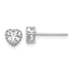 Rhodium-plated Sterling Silver CZ Heart Post Earrings