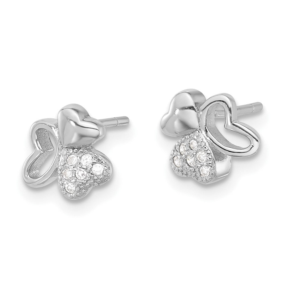 Rhodium-plated Sterling Silver CZ Hearts Post Earrings