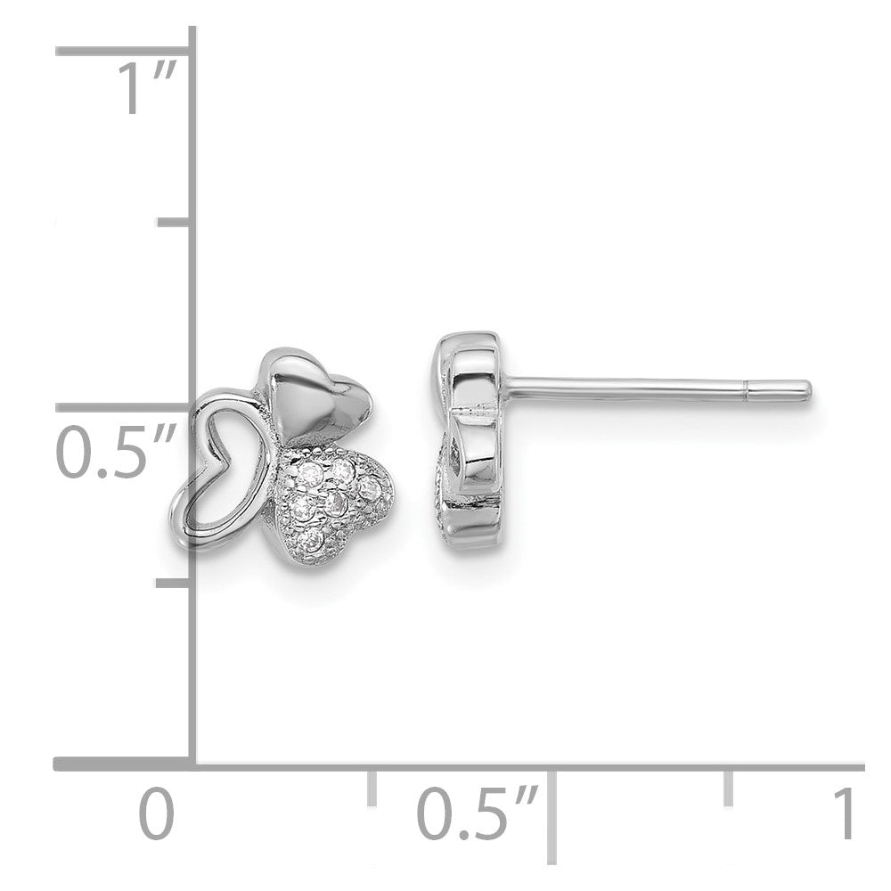 Rhodium-plated Sterling Silver CZ Hearts Post Earrings