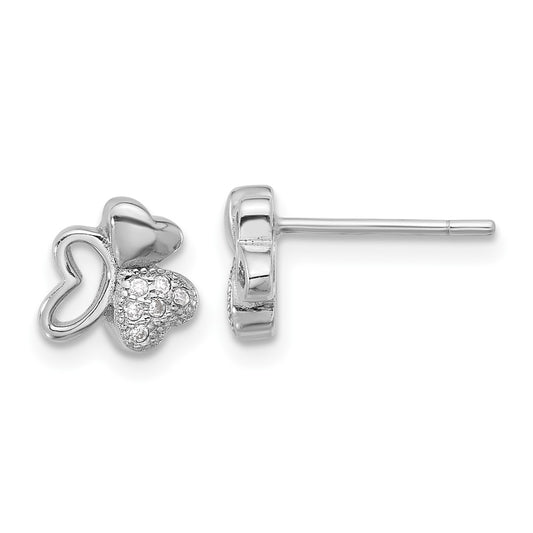 Rhodium-plated Sterling Silver CZ Hearts Post Earrings