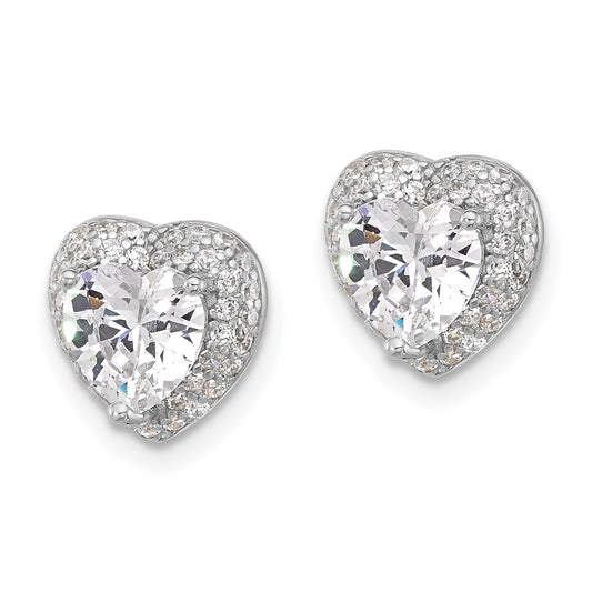 Rhodium-plated Sterling Silver 6mm CZ Heart Post Earrings