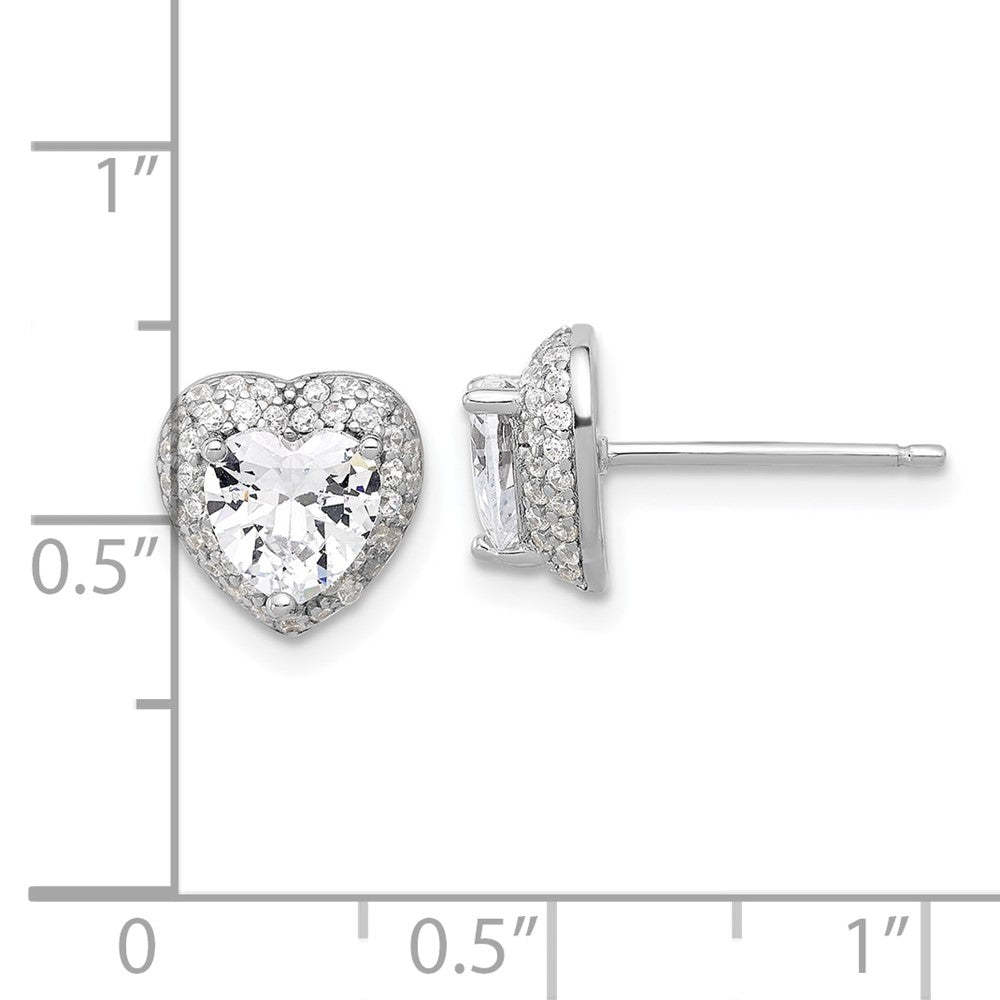 Rhodium-plated Sterling Silver 6mm CZ Heart Post Earrings