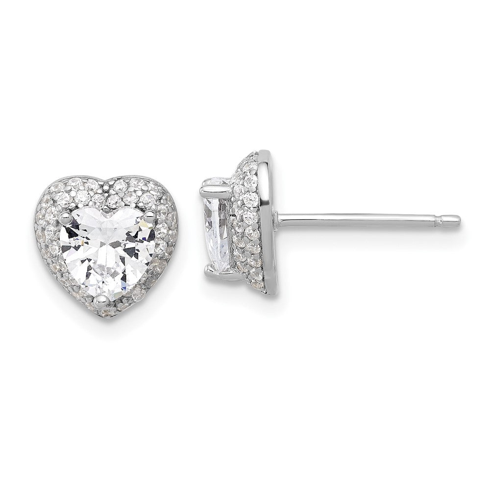 Rhodium-plated Sterling Silver 6mm CZ Heart Post Earrings