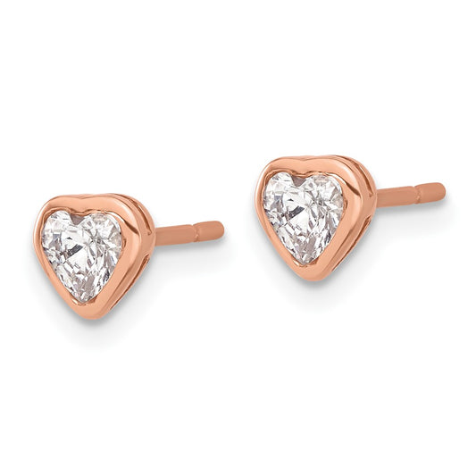 Rose Gold-plated Sterling Silver CZ Bezel Heart Post Earrings