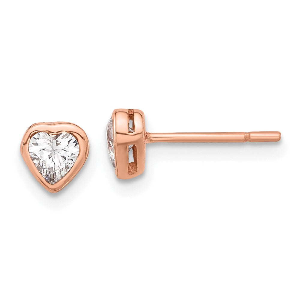 Rose Gold-plated Sterling Silver CZ Bezel Heart Post Earrings