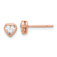 Rose Gold-plated Sterling Silver CZ Bezel Heart Post Earrings