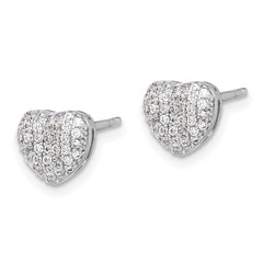 Rhodium-plated Sterling Silver Pave CZ Heart Post Earrings