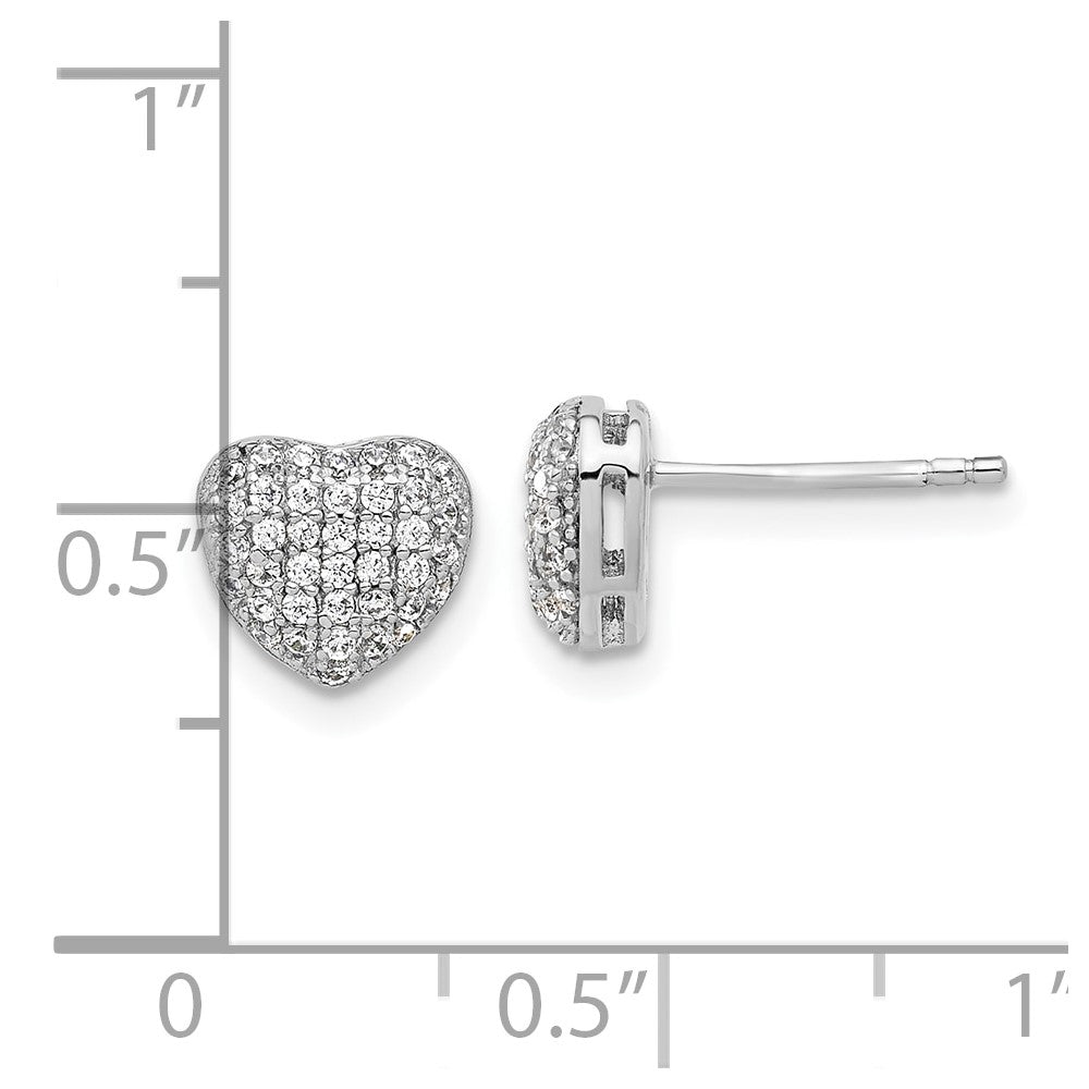 Rhodium-plated Sterling Silver Pave CZ Heart Post Earrings