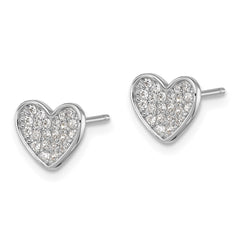 Rhodium-plated Sterling Silver Pave CZ Heart Post Earrings