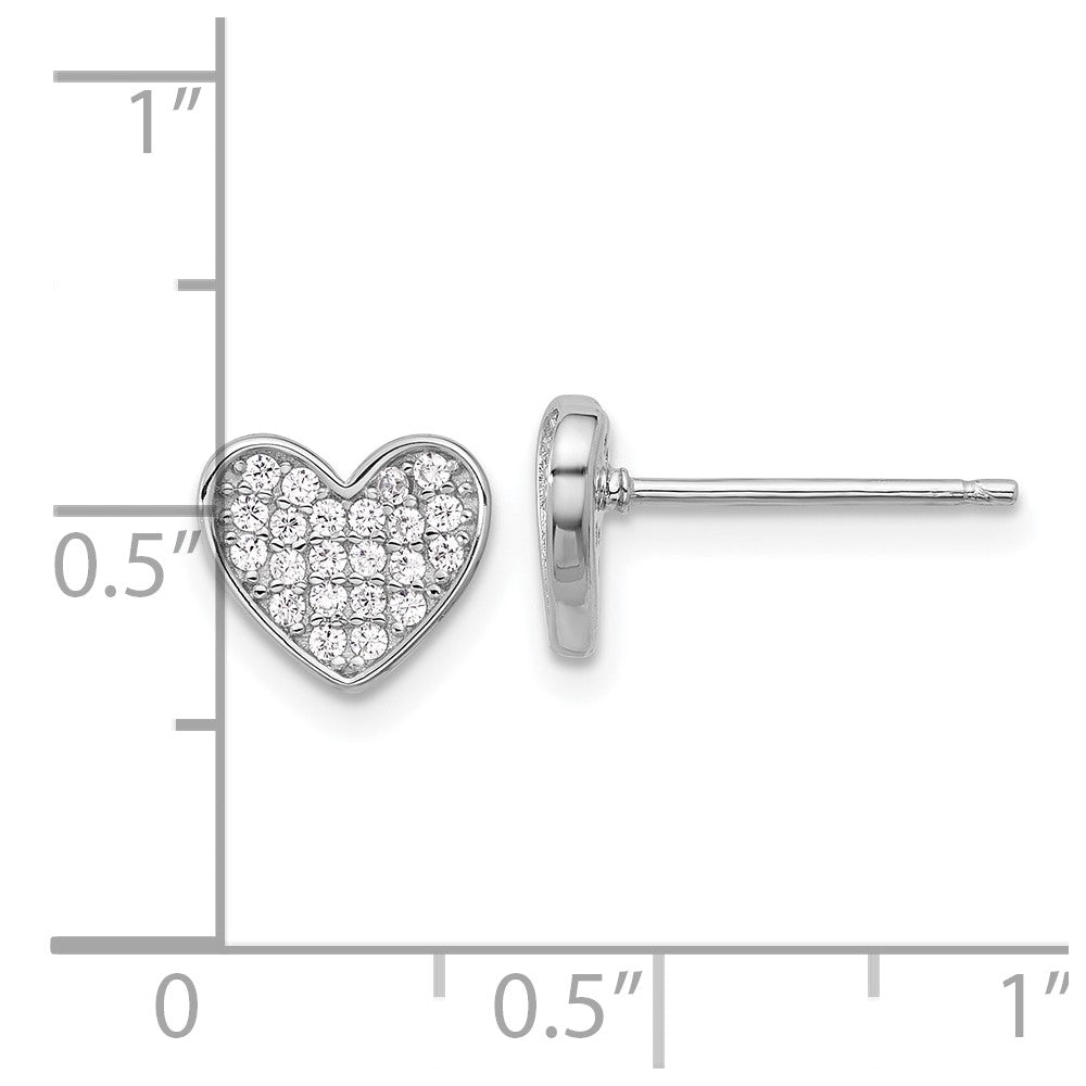 Rhodium-plated Sterling Silver Pave CZ Heart Post Earrings