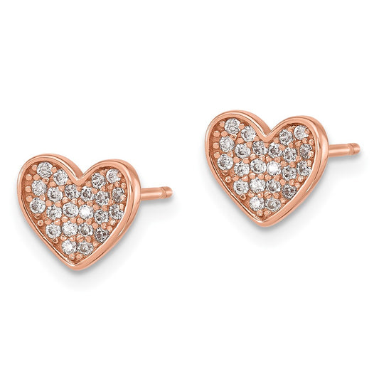 Rose Gold-plated Sterling Silver Pave CZ Heart Post Earrings