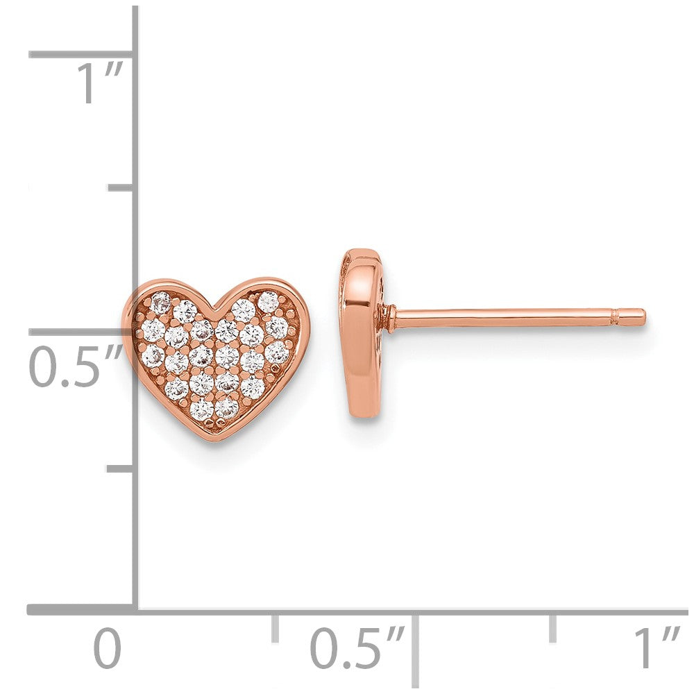 Rose Gold-plated Sterling Silver Pave CZ Heart Post Earrings