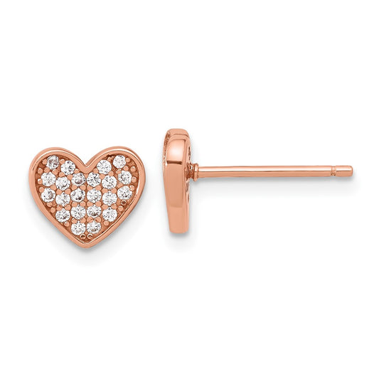 Rose Gold-plated Sterling Silver Pave CZ Heart Post Earrings