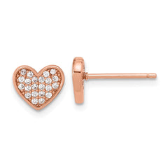 Rose Gold-plated Sterling Silver Pave CZ Heart Post Earrings