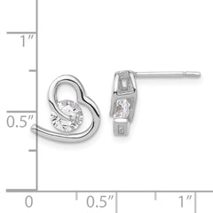 Sterling Silver Heart and CZ Post Earrings