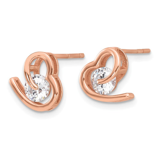 Rose Gold-plated Sterling Silver Heart and CZ Post Earrings