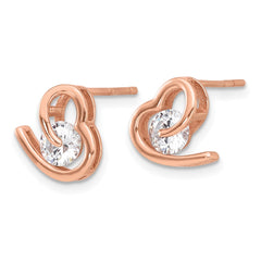 Rose Gold-plated Sterling Silver Heart and CZ Post Earrings