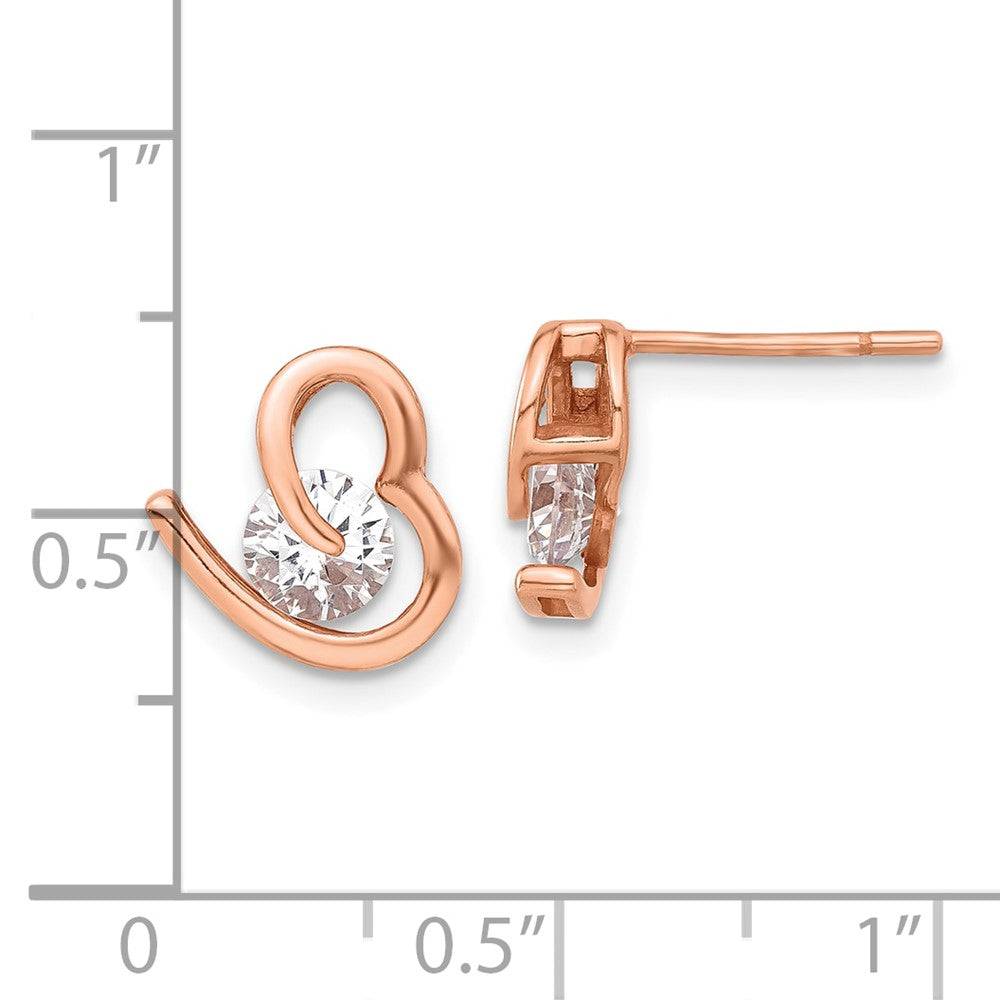 Rose Gold-plated Sterling Silver Heart and CZ Post Earrings