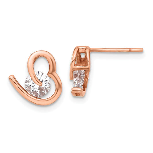 Rose Gold-plated Sterling Silver Heart and CZ Post Earrings