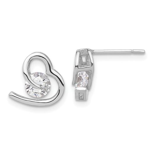 Sterling Silver Heart and CZ Post Earrings