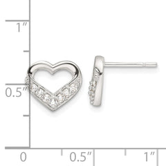 Sterling Silver Polished CZ Heart Post Earrings