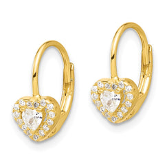 Yellow Gold-plated Sterling Silver CZ Heart Leverback Earrings