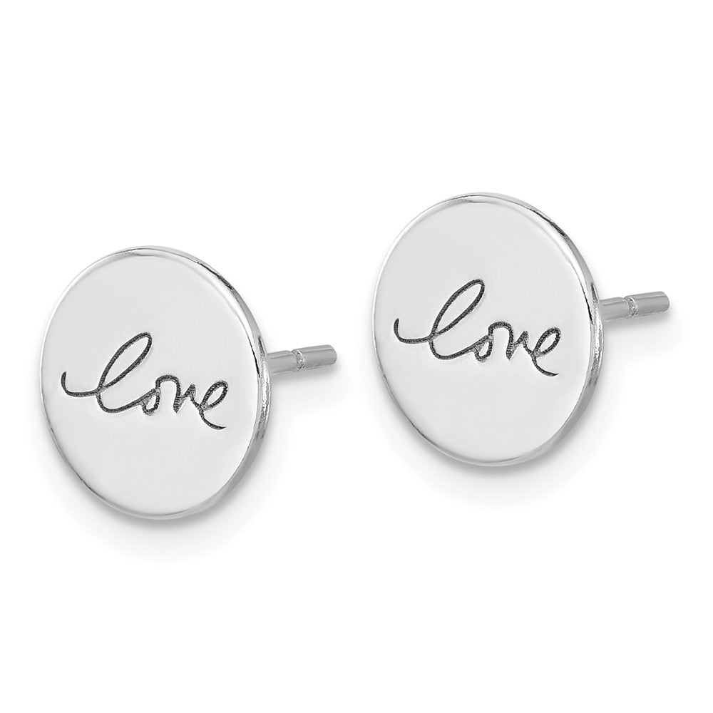 Sterling Silver Cursive LOVE On Disc Post Earrings