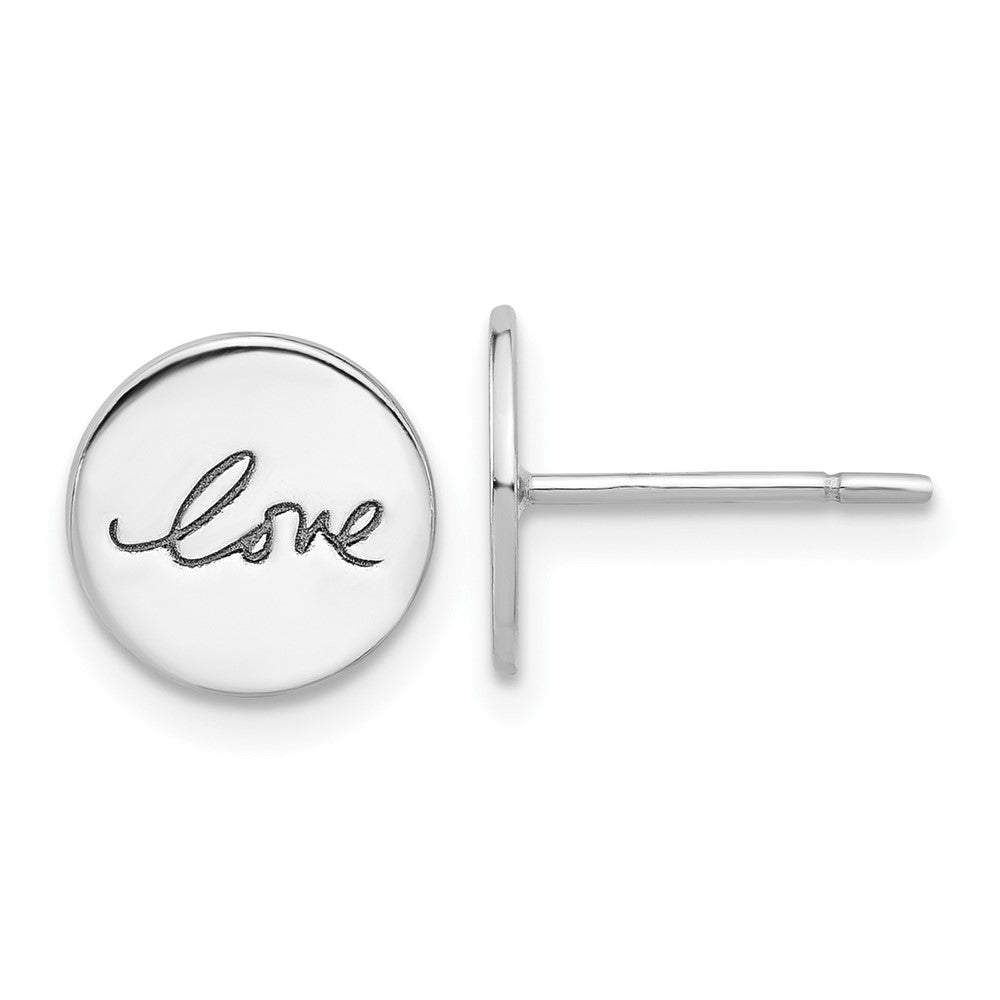 Sterling Silver Cursive LOVE On Disc Post Earrings