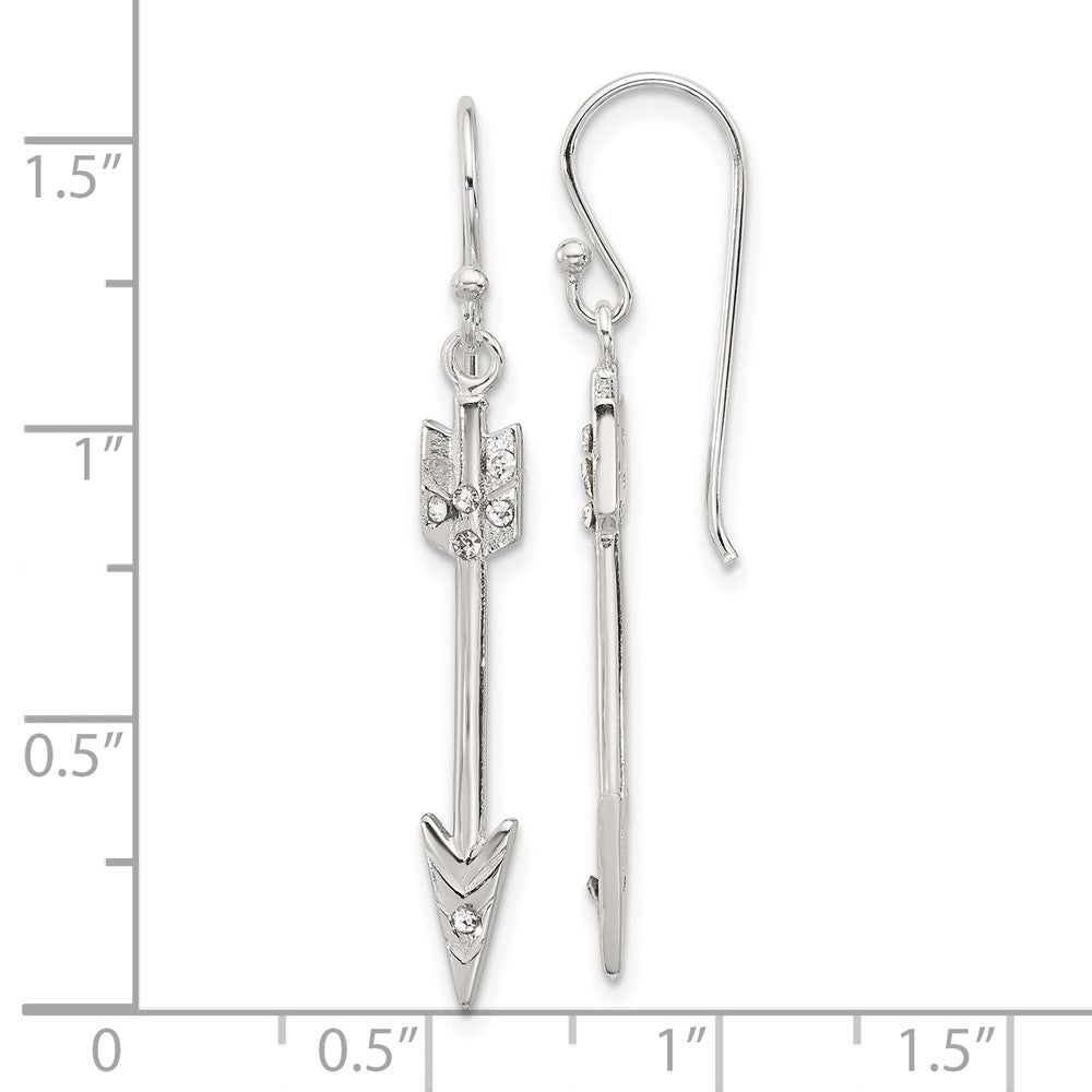 Sterling Silver Polished CZ Arrow Dangle Earrings