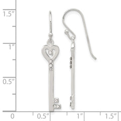 Sterling Silver Polished CZ Key Dangle Earrings