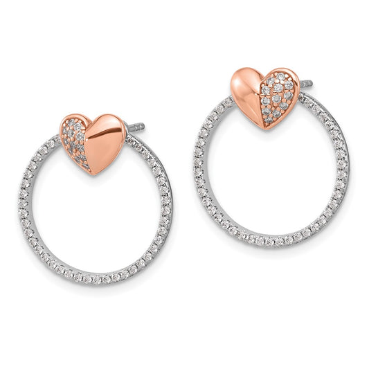 Sterling Silver & Rose-tone CZ Heart and Open Circle Post Earrings