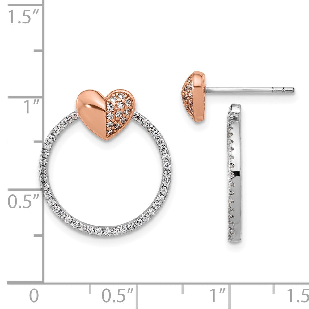 Sterling Silver & Rose-tone CZ Heart and Open Circle Post Earrings