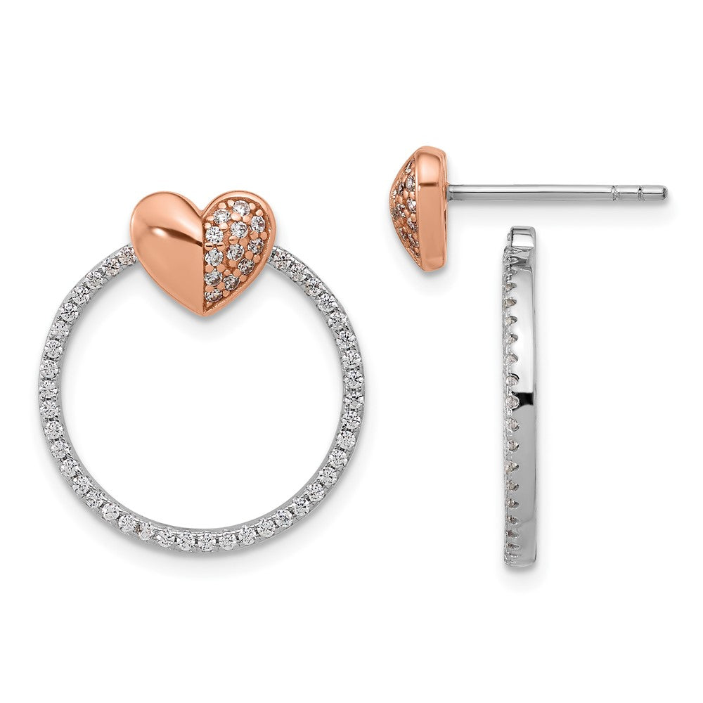 Sterling Silver & Rose-tone CZ Heart and Open Circle Post Earrings