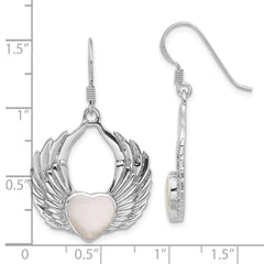 Rhodium-plated Sterling Silver Polished Mother of Pearl Winged Heart Earrings