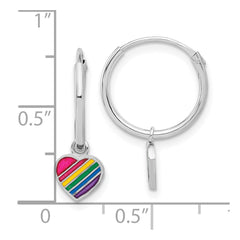 Rhodium-plated Sterling Silver Enamel Rainbow Heart Dangle Eternity Hoop Earrings