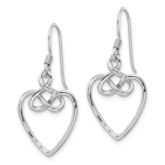 Rhodium-plated Sterling Silver Polished Dangle Knotted Heart Earrings