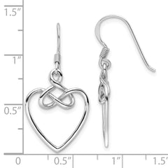 Rhodium-plated Sterling Silver Polished Dangle Knotted Heart Earrings