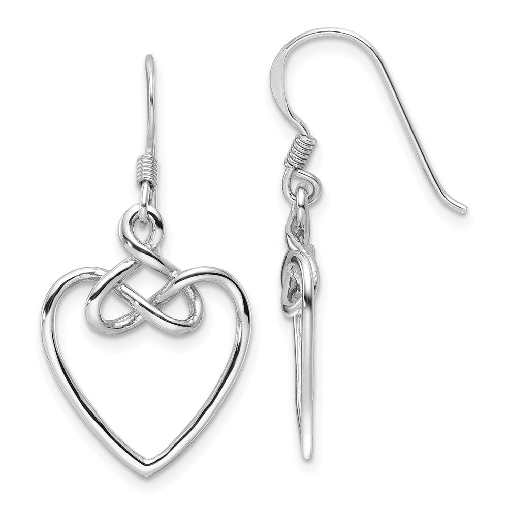 Rhodium-plated Sterling Silver Polished Dangle Knotted Heart Earrings