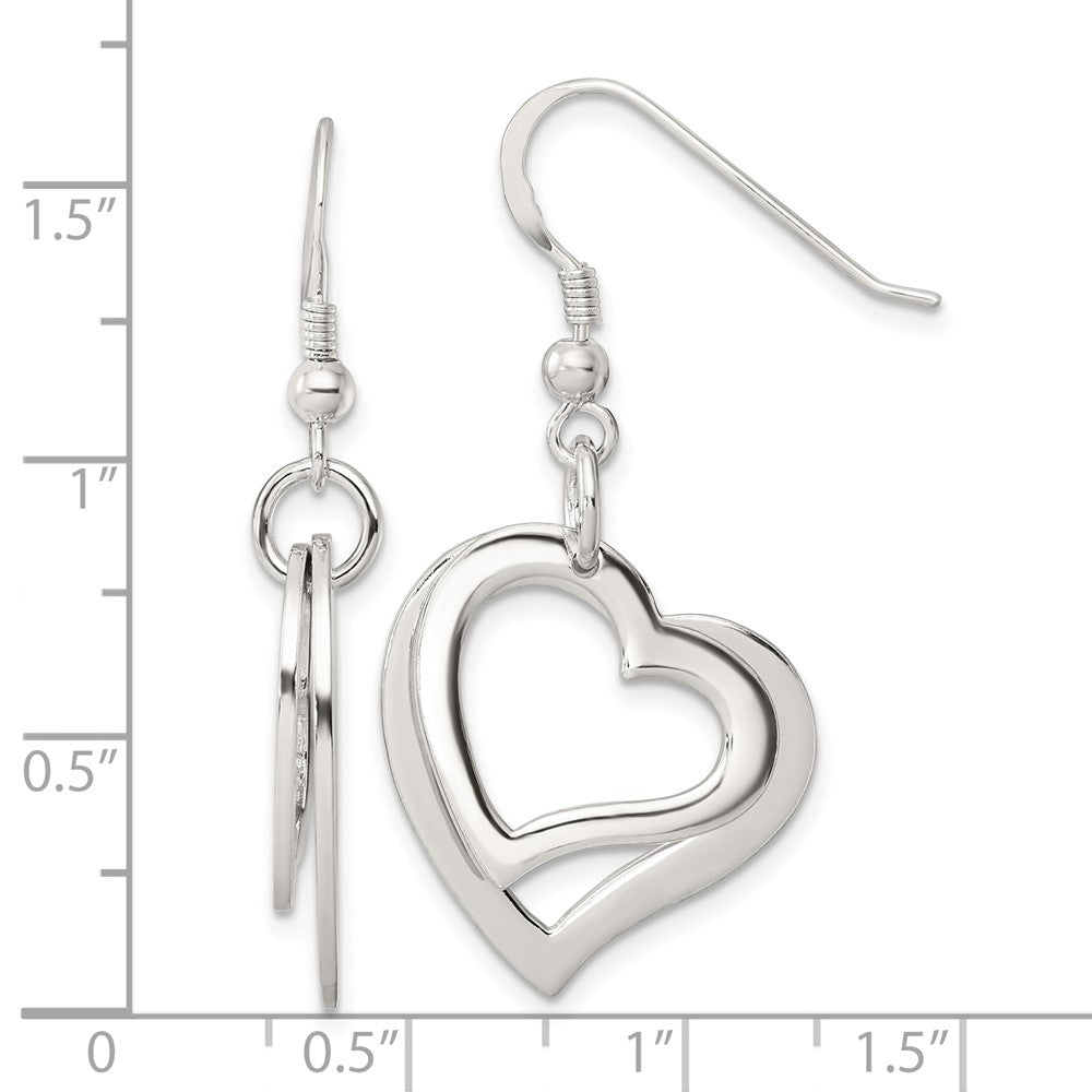 Sterling Silver Polished Two piece Open Heart Shepherd Hook Earrings