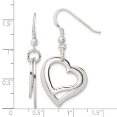 Sterling Silver Polished Two piece Open Heart Shepherd Hook Earrings