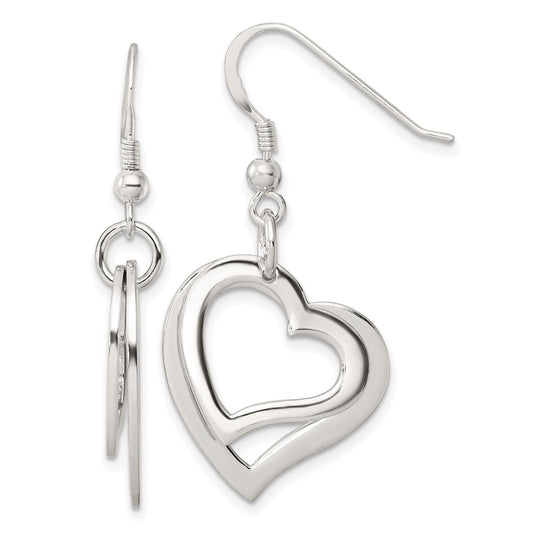 Sterling Silver Polished Two piece Open Heart Shepherd Hook Earrings